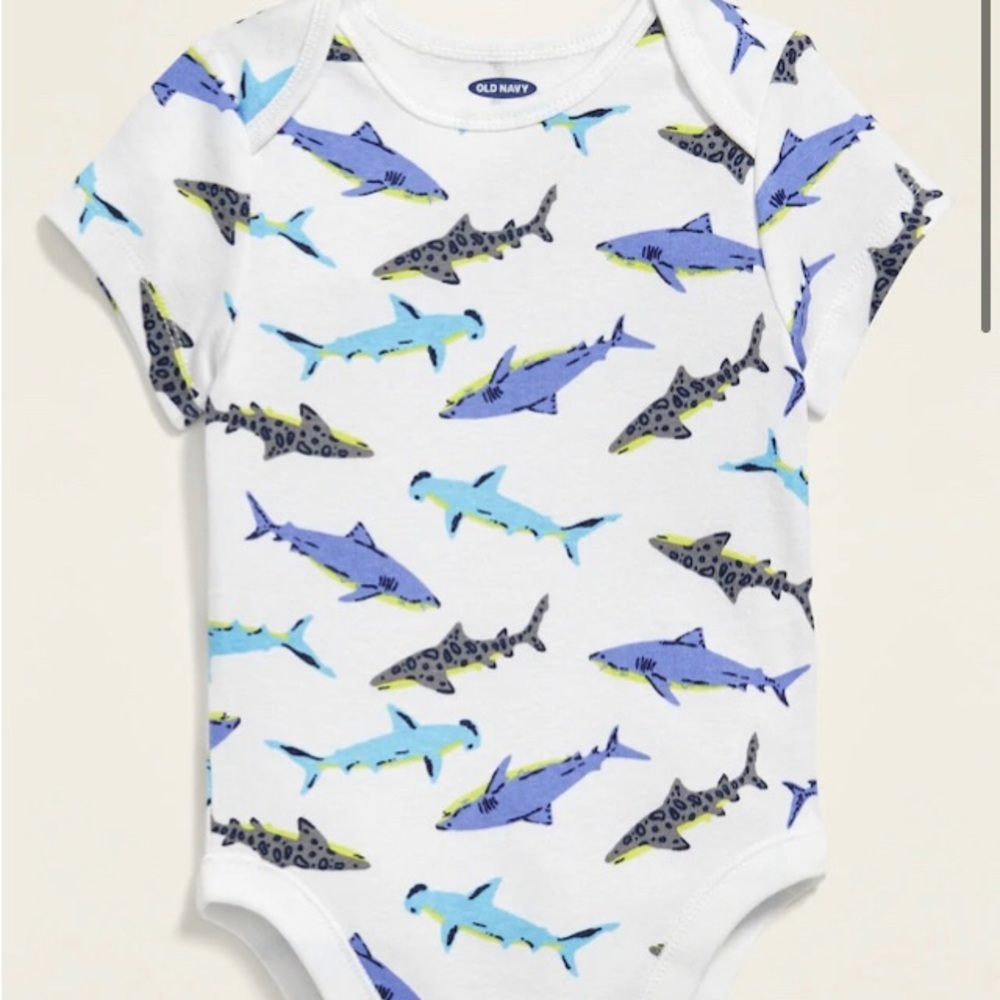 NWT 6-12m & 12-18m Short-Sleeve White Shark Print Bodysuit